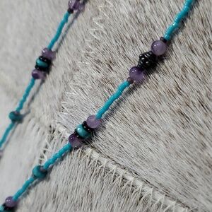 Turquoise and Purple Beaded Necklace
